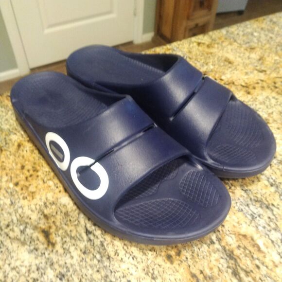 OOFOS OOahh Luxe Women's Sport Slide Recovery Comfort Sandals Blue Size W13/M11 - Picture 2 of 13